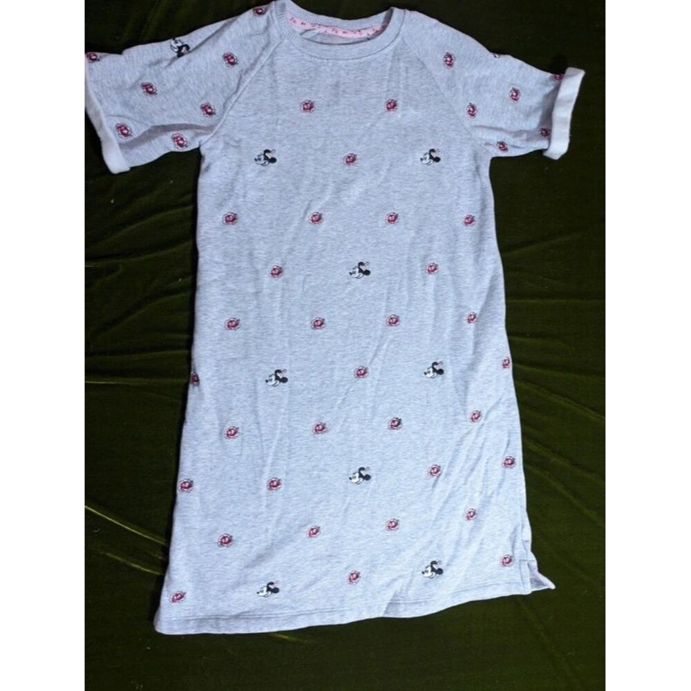 Disney Love & Kindness Minnie Mickey Floral Gray Nightshirt Tee Dress XS Embroid